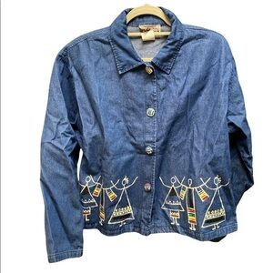 On The Rocks vintage denim button down blouse Painted designs Size large